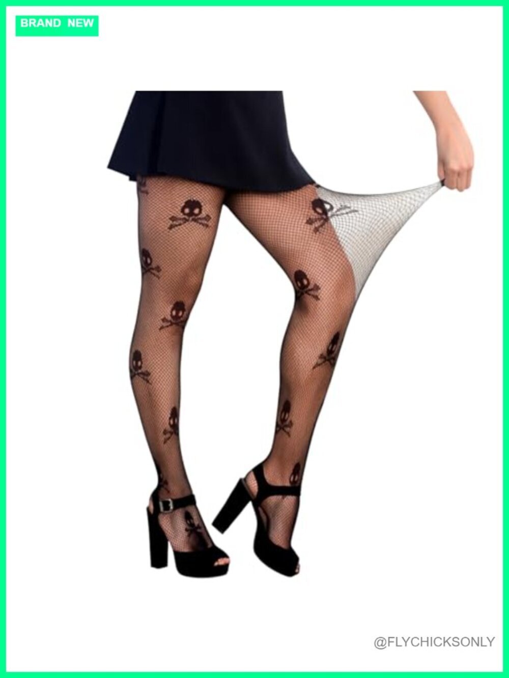 Pirate Skull Fishnet Patterned Tights Stretchy One Size High Waist